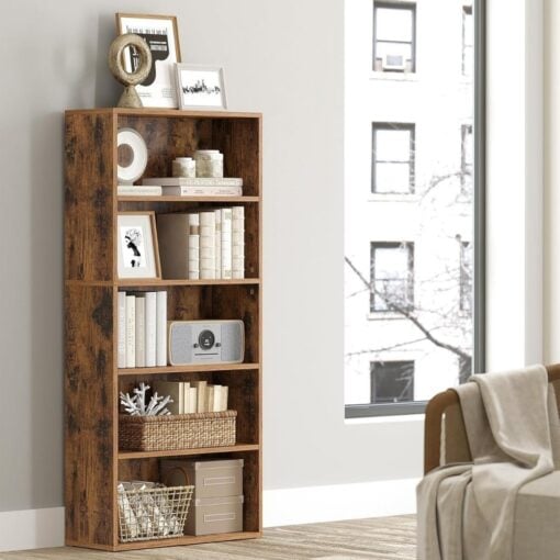 Bragg Shelby 5-Shelf Open Storage Bookcase, 130cm, Rustic Brown