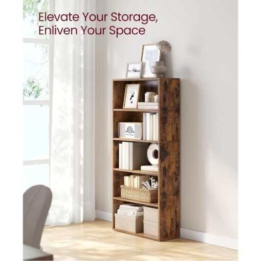 Bragg Shelby 5-Shelf Open Storage Bookcase, 130cm, Rustic Brown Space