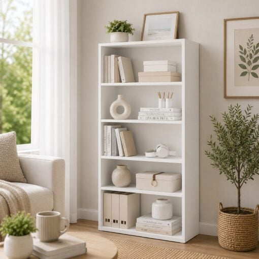 Bragg Shelby 5-Shelf Open Storage Bookcase, 130cm, White