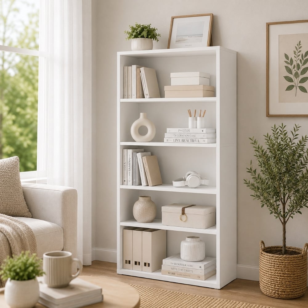 Bragg Shelby 5-Shelf Open Storage Bookcase, 130cm, White