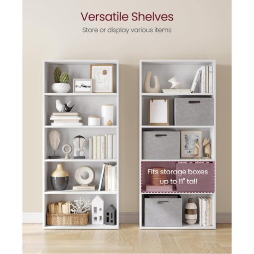 Bragg Shelby 5-Shelf Open Storage Bookcase, 130cm, White Shelves