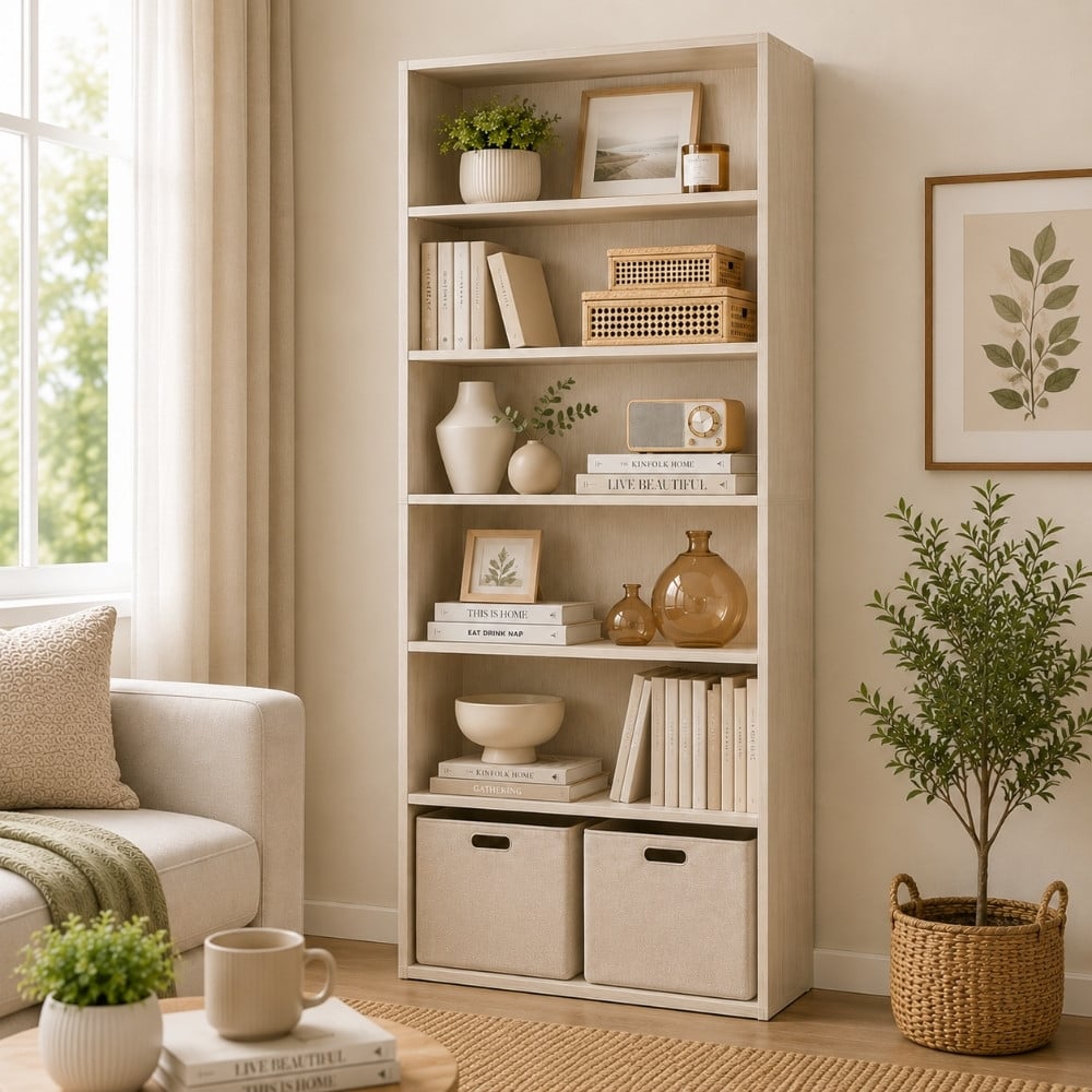 Bragg Shelby 6-Shelf Open Storage Bookcase, 160cm, Beige