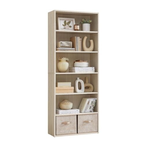 Bragg Shelby 6-Shelf Open Storage Bookcase, 160cm, Beige