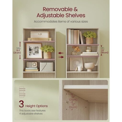 Bragg Shelby 6-Shelf Open Storage Bookcase, 160cm, Beige Adjustable