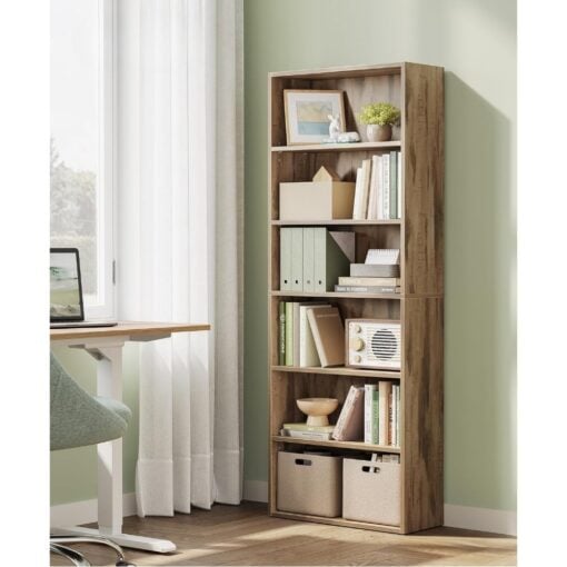 Bragg Shelby 6-Shelf Open Storage Bookcase, 160cm, Camel Brown