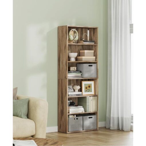 Bragg Shelby 6-Shelf Open Storage Bookcase, 160cm, Camel Brown - Image 7