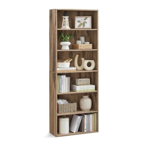 Bragg Shelby 6-Shelf Open Storage Bookcase, 160cm, Camel Brown