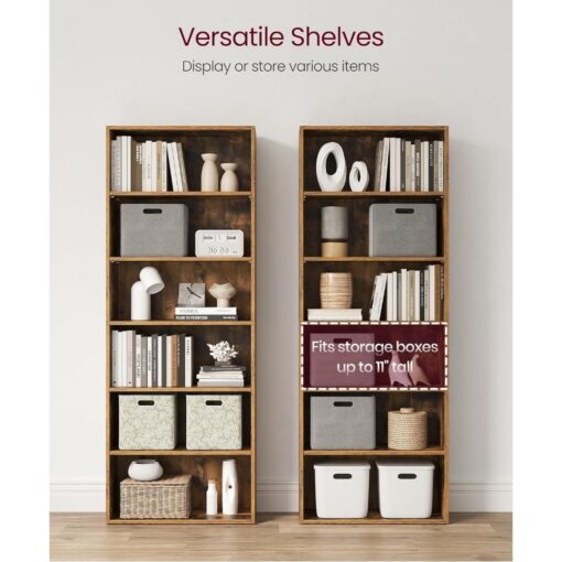 Bragg Shelby 6-Shelf Open Storage Bookcase, 160cm, Rustic Brown Shelves