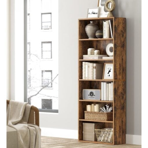 Bragg Shelby 6-Shelf Open Storage Bookcase, 160cm, Rustic Brown standing
