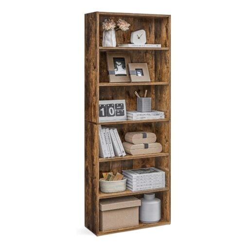 Bragg Shelby 6-Shelf Open Storage Bookcase, 160cm, Rustic Brown - Image 2