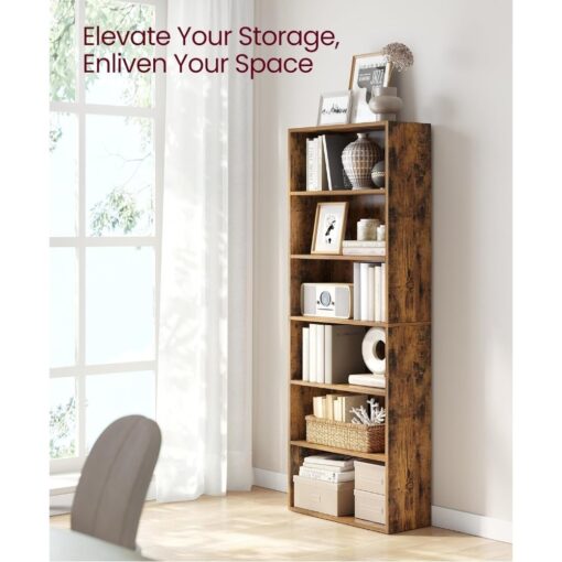 Bragg Shelby 6-Shelf Open Storage Bookcase, 160cm, Rustic Brown