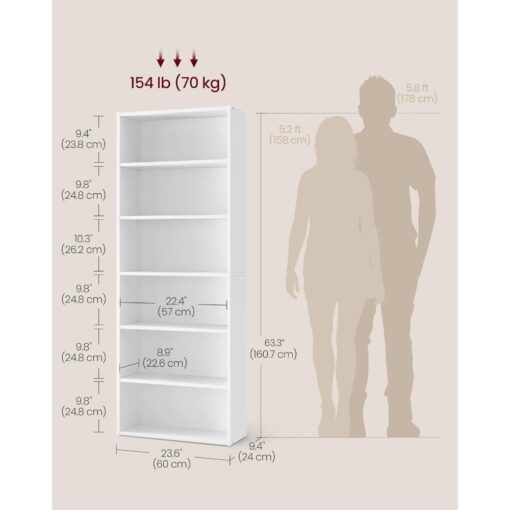 Bragg Shelby 6-Shelf Open Storage Bookcase, 160cm, White
