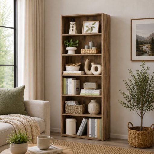 Bragg Shelby 6-Shelf Open Storage Bookcase, 160cm, Camel Brown
