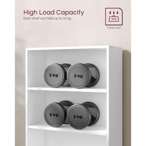 Bragg Shelby 6-Shelf Open Storage Bookcase, 160cm, White Capacity
