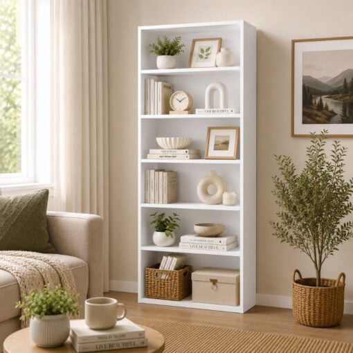 Bragg Shelby 6-Shelf Open Storage Bookcase, 160cm, White