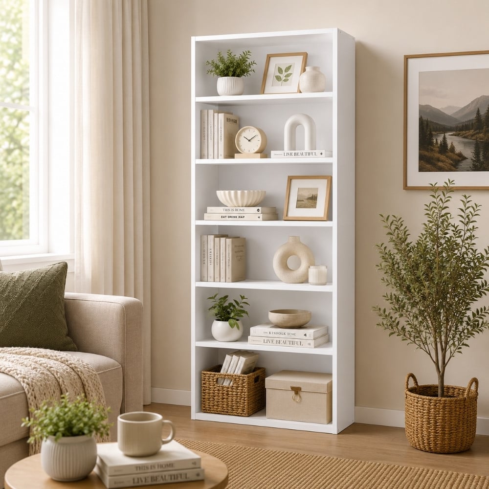 Bragg Shelby 6-Shelf Open Storage Bookcase, 160cm, White