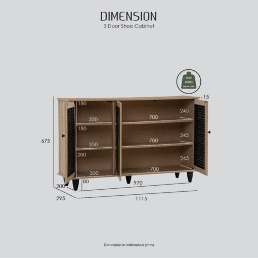 Bragg Almo 3-Door Sideboard Storage Cabinet, Sonoma Oak Dimensions