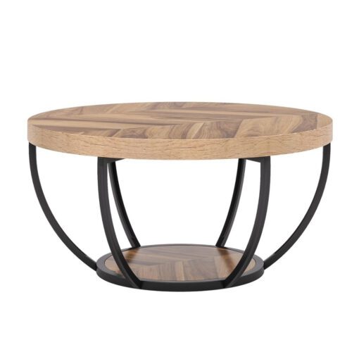 Bragg Arden Round 2-Tier Coffee Table, Light Brown & Black