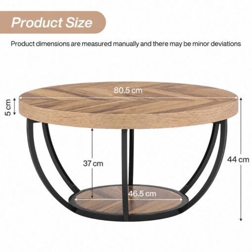 Bragg Arden Round 2-Tier Coffee Table, Light Brown & Black - Image 5