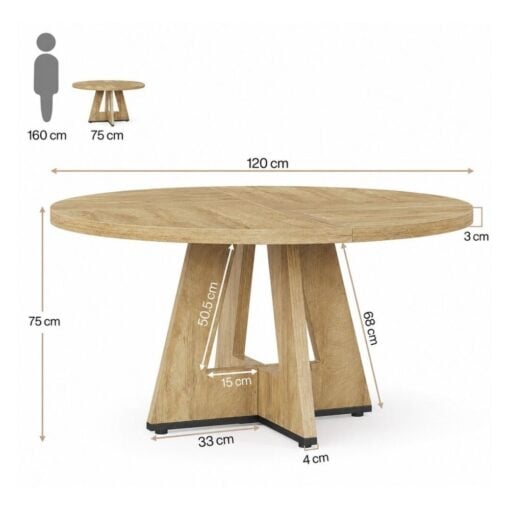 Bragg Caledon 120cm Round Farmhouse Dining Table, Light Oak
