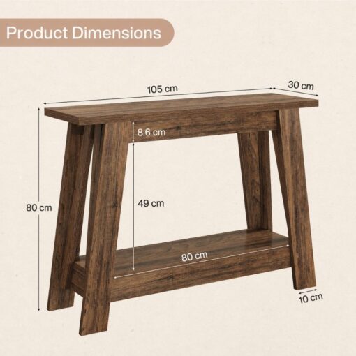 Bragg Delaney 2-Tier Farmhouse Entryway Console Table, Timber Brown Dimensions