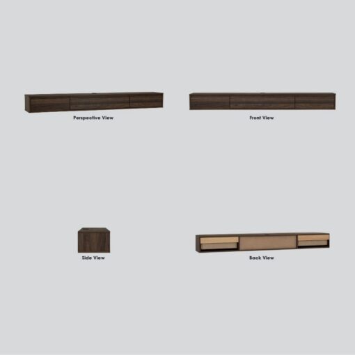 Bragg Hirado 1.8m Wall-Mounted Floating TV Stand, Walnut Brown All Sides
