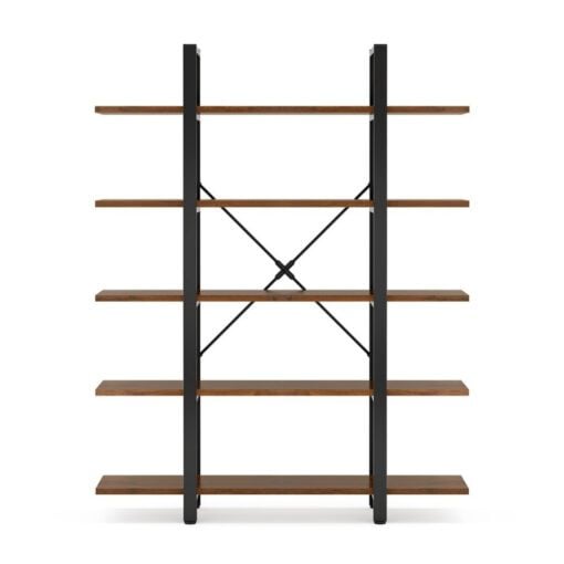 Bragg Langley 5-Tier Wide Open Storage Display Bookcase, Brown & Black