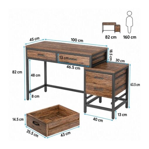 Bragg Prescott 130cm Student Computer Desk with Drawers, Black