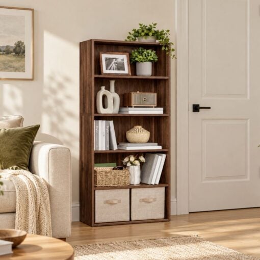 Bragg Shelby 5-Shelf Open Storage Bookcase, 134cm, Walnut
