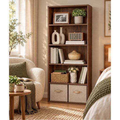 Bragg Shelby 5-Shelf Open Storage Bookcase, 134cm, Walnut