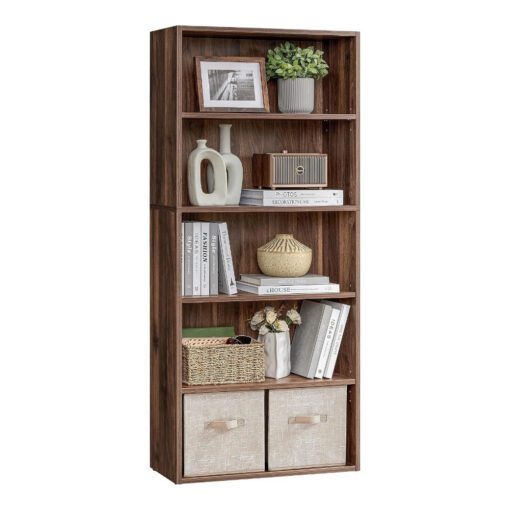 Bragg Shelby 5-Shelf Open Storage Bookcase, 134cm, Walnut