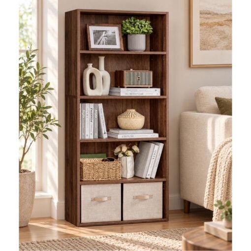 Bragg Shelby 5-Shelf Open Storage Bookcase, 134cm, Walnut