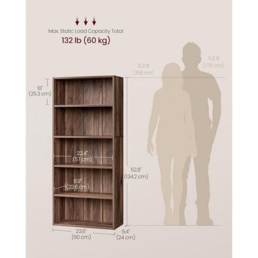 Bragg Shelby 5-Shelf Open Storage Bookcase, 134cm, Walnut Dimensions
