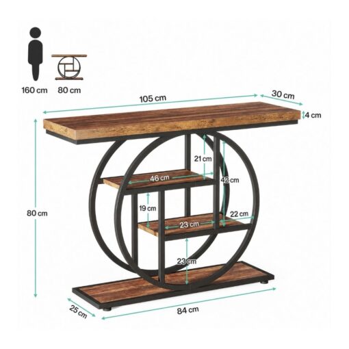 Bragg Sorrento 4-Tier Entryway Console Table, Rustic Brown & Black