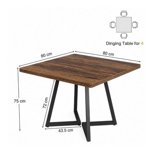 Bragg Tivoli Square Dining Table with Metal Legs, Rustic Brown & Black