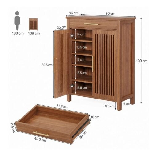 Bragg Weston 5-Tier Shoe Storage Cabinet with Drawer, Caramel Brown
