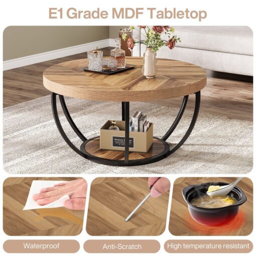 Bragg Arden Round 2-Tier Coffee Table, Light Brown & Black