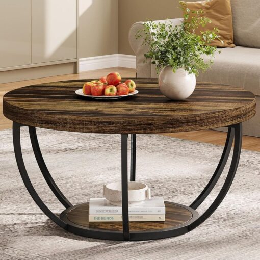 Bragg Arden Round 2-Tier Coffee Table, Mocha Brown & Black