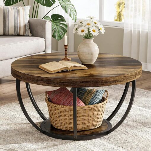 Bragg Arden Round 2-Tier Coffee Table, Mocha Brown & Black