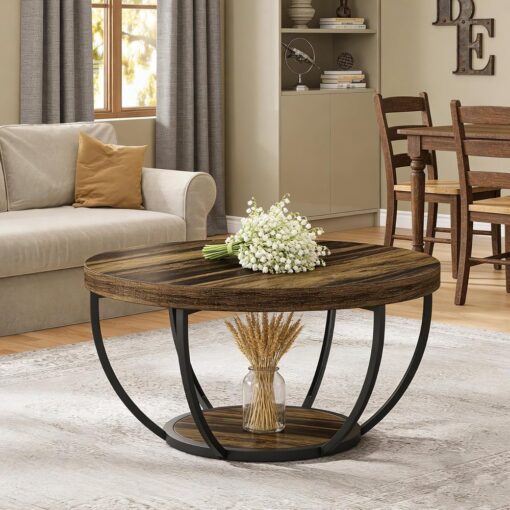 Bragg Arden Round 2-Tier Coffee Table, Mocha Brown & Black
