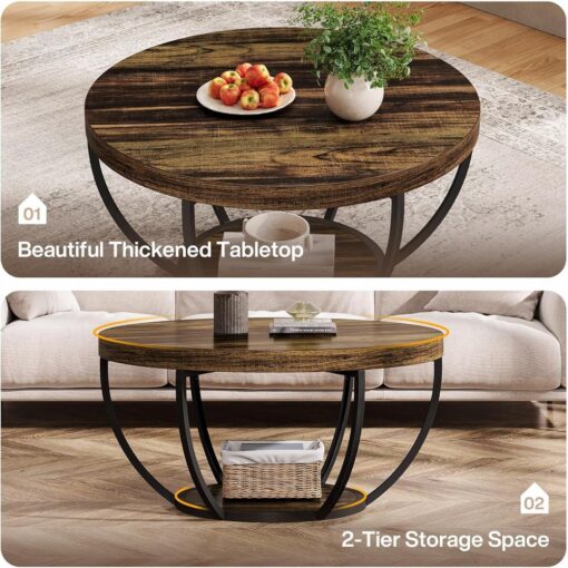 Bragg Arden Round 2-Tier Coffee Table, Mocha Brown & Black