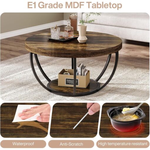 Bragg Arden Round 2-Tier Coffee Table, Mocha Brown & Black