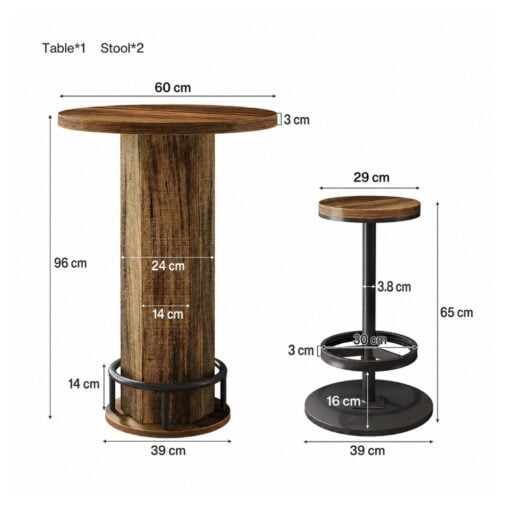 Bragg Bellamy 3-Piece Pub-style Cocktail Table & Stool Set, Rustic Brown & Black