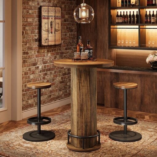 Bragg Bellamy 3-Piece Pub-style Cocktail Table & Stool Set, Rustic Brown & Black