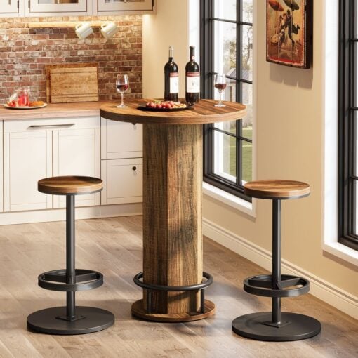 Bragg Bellamy 3-Piece Pub-style Cocktail Table & Stool Set, Rustic Brown & Black