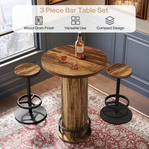 Bragg Bellamy 3-Piece Pub-style Cocktail Table & Stool Set, Rustic Brown & Black