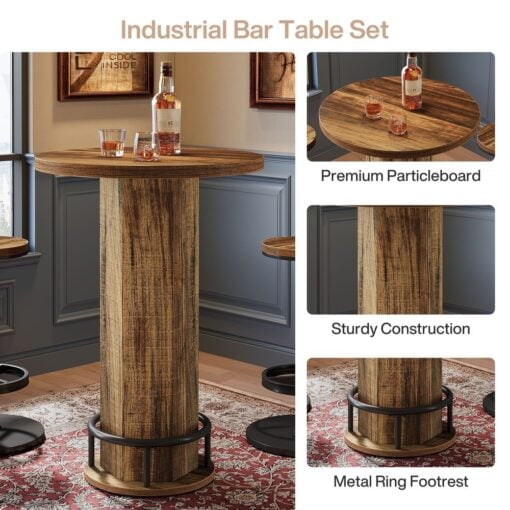 Bragg Bellamy 3-Piece Pub-style Cocktail Table & Stool Set, Rustic Brown & Black