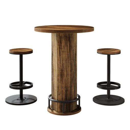 Bragg Bellamy 3-Piece Pub-style Cocktail Table & Stool Set, Rustic Brown & Black