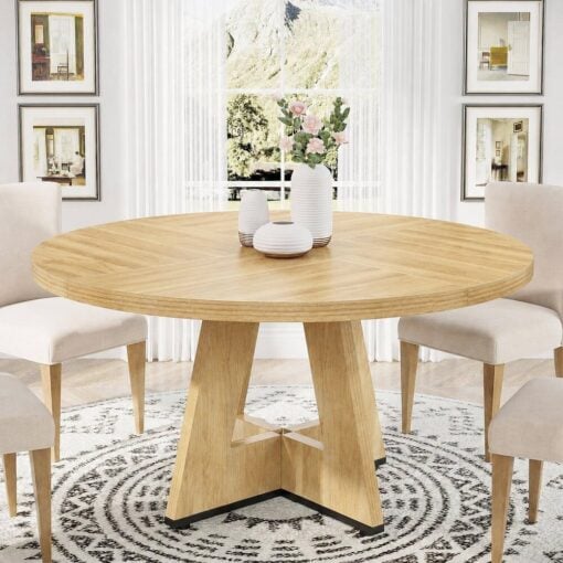 Bragg Caledon 120cm Round Farmhouse Dining Table, Light Oak