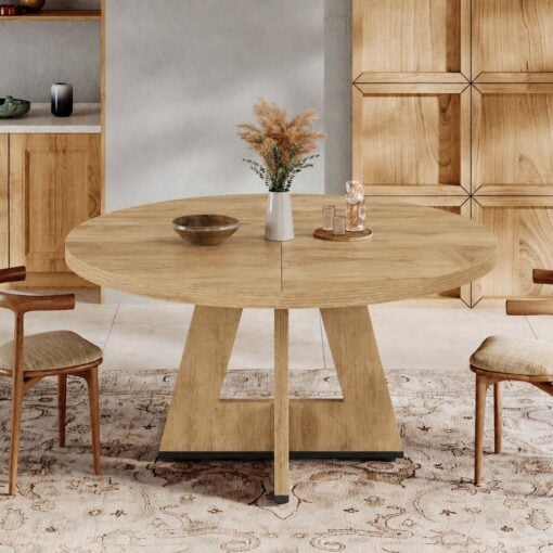 Bragg Caledon 120cm Round Farmhouse Dining Table, Light Oak